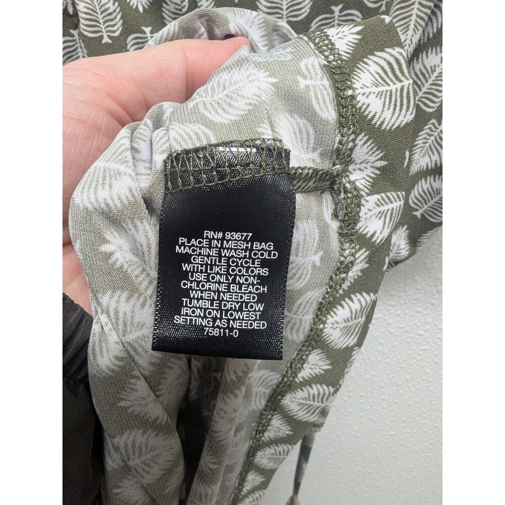 Green White Feathers Liz Claiborne Career Office Flutter Sleeves Business Casual - Picture 4 of 5